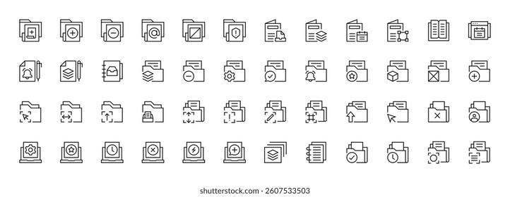 Document icon set. Different document icons. Paper document icons in line style. Task, certificate, folder, file, invoice, archive, checklist and more.