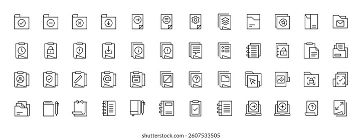 Document icon set. Different document icons. Paper document icons in line style. Task, certificate, folder, file, invoice, archive, checklist and more.