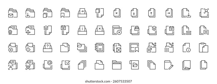 Document icon set. Different document icons. Paper document icons in line style. Task, certificate, folder, file, invoice, archive, checklist and more.