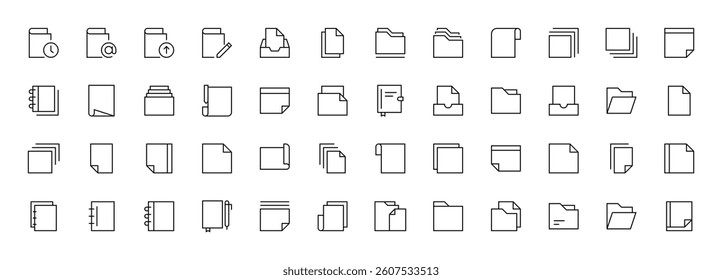 Document icon set. Different document icons. Paper document icons in line style. Task, certificate, folder, file, invoice, archive, checklist and more.