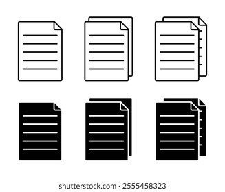 Document icon set different style. Document symbol vector. Paper document page icon. File duplicate icon.  Paper sign and symbol.  File icon.