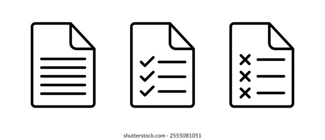 Document icon set. Doucement list item files line with checkmark icon. Editable stroke vector illustration