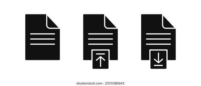 Document icon set. Download and upload document or files silhouette icon. Editable stroke