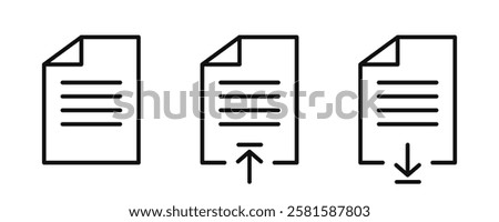 Document icon set. Download and upload document or files line icon. Vector editable stroke