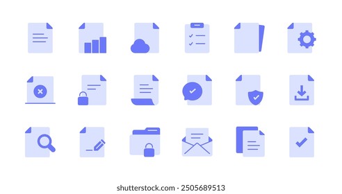 Document icon set. Duotone flat icons collection.