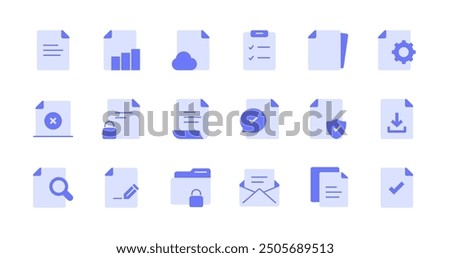Document icon set. Duotone flat icons collection.