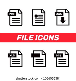 Document icon set. File Icons. PDF file download icon