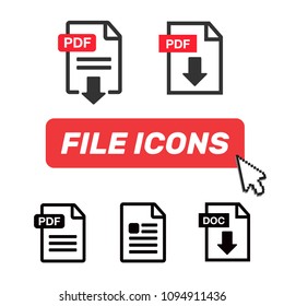 Document icon set. File Icons. PDF file download icon