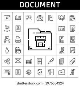 document icon set. line icon style. document related icons such as book, contract, scroll, certificate, bill, drawer, tax, biography, folder, task, books, fountain pen, open book