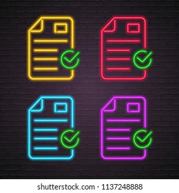 Document Icon Set Neon Light Glowing with Dark Background