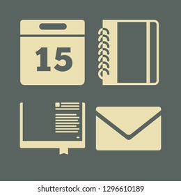 document icon set with notebook, book and envelope vector illustration
