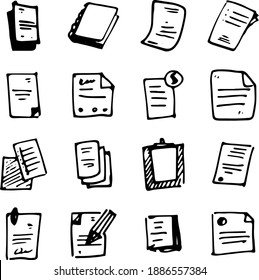 Document icon set, with outline doodle design.