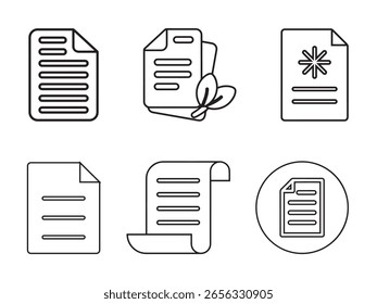 document icon set. paper symbol with single and multiple pages. symbol collection. document line icon. paper document icons. file symbol. vector illustration