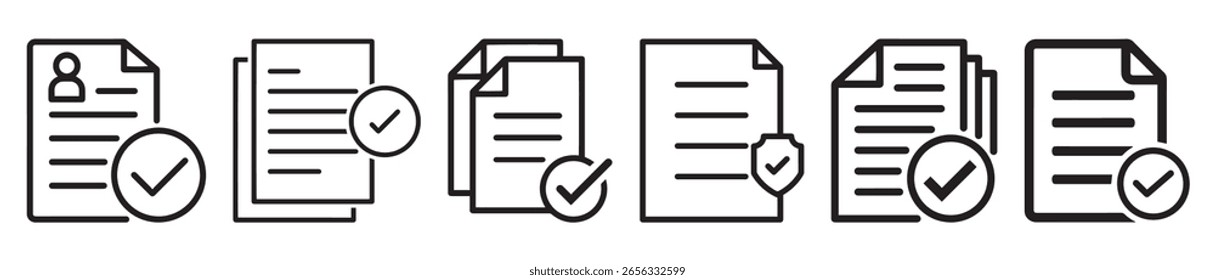 document icon set. paper symbol with tick sign. legal document. paper document icons. file symbol. vector illustration