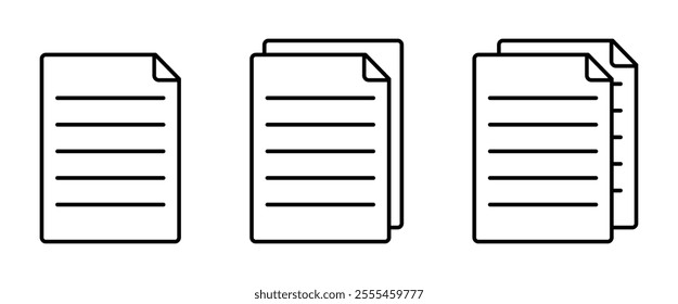 Document icon set. Document symbol vector. Paper document page icon. File duplicate icon.  Paper sign and symbol.  File icon.