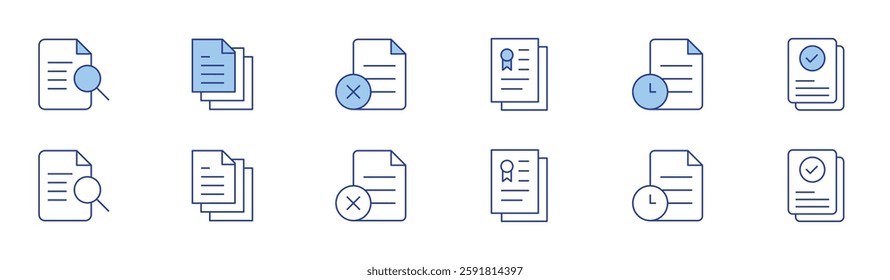Document icon set in two styles, Duotone and Thin Line style. Editable stroke. preview, document, official documents, file.