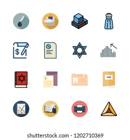 document icon set. vector set about open book, book, report and hebrew icons set.