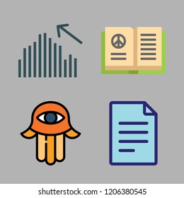 document icon set. vector set about hebrew, file, bar chart and open book icons set.