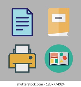 document icon set. vector set about file, open book, book and printer icons set.