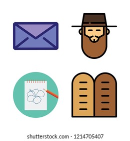document icon set. vector set about notebook, envelope and hebrew icons set.