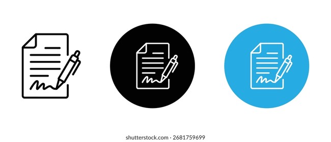 Ícone do documento defina o vetor no plano de fundo branco. caneta, sinal, assinatura, contrato, contrato, papel, página, formulário, arquivo, símbolo.