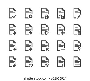 Document icon set, vector symbol in outline flat style isolated on white background.