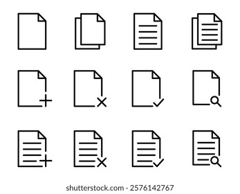 Document icon set of web icons in line style.  File, folder, page, paperwork, checklist, Paper document icons set. File symbol. Vector