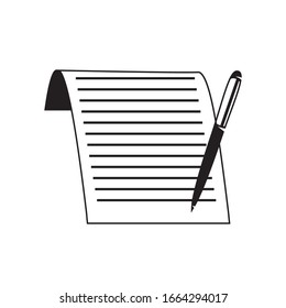 Document icon a sheet of paper and a pen on a white isolated background. Vector image eps 10