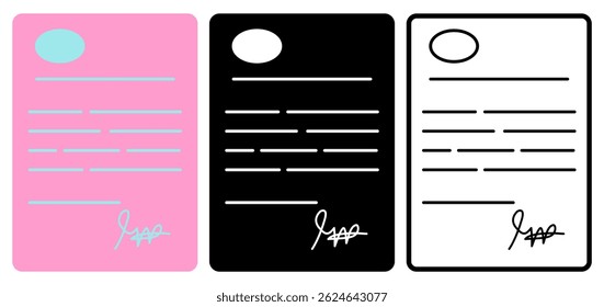 document icon with signature, simple flat style, illustration, logo sign symbol pictogram template, for ui or ux isolated on white for mobile app, editable