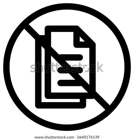 Document icon with a slash indicates restriction or prohibition, useful for expressing denial or forbidden access in web designs and presentations.