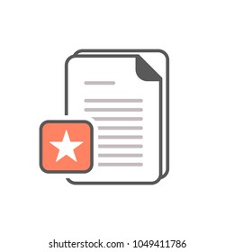 Document icon with star sign. Document icon and best, favorite, rating symbol. Vector icon
