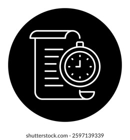 Document icon with a stopwatch representing time tracking, deadline management, schedule monitoring, and workflow efficiency