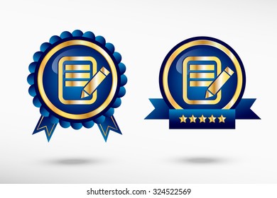 Document icon stylish quality guarantee badges. Blue colorful promotional labels