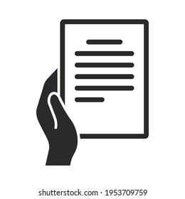 Document Icon. Submit. Application Form In Hand. Reading A Letter. Vector Icon Isolated On White Background.