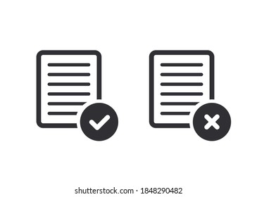 Document icon. Survey. Check mark. Application form. Reject file. Accept document. Correctly. Incorrect. Unaccepted document. File fixes. Tasks. Options. Worksheet. Task done. Project completed. Tick.