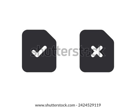Document icon. Survey. Check mark. Symbols YES and NO. Reject file. Accept document. Correctly. Incorrect. Unaccepted document. File fixes. Tasks. Options. Worksheet. Task done. Project completed.