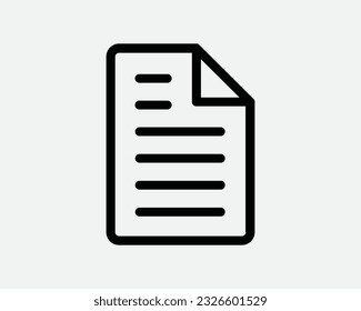 Document Icon. Text File Page Contract Report Note Doc Word Letter Form Sheet Page Outline Black White Graphic Clipart Artwork Symbol Sign Vector EPS