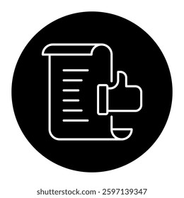 Document icon with a thumbs-up symbol representing document approval, quality check, content verification, and compliance validation