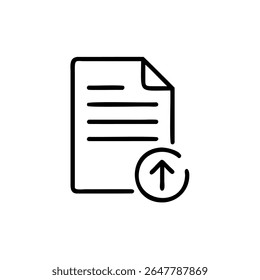 Icono del documento con el símbolo de la flecha del Cargar en el papel gráfico simple del archivo del fondo