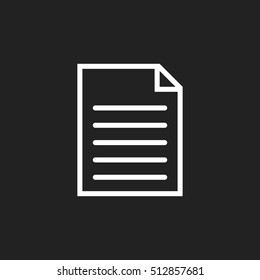 Document icon vector flat illustration. Isolated documents symbol. Paper page graphic design pictogram on black background