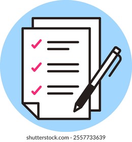 Document icon. Vector illustration of clipboard, questionnaire, checklist. Materials in business.