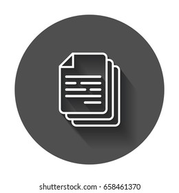 Document icon vector illustration. Paper sheet simple pictogram with long shadow.