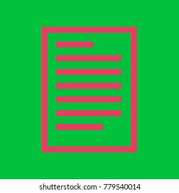 Document icon. Vector. Paradise pink icon on dark pastel green background.
