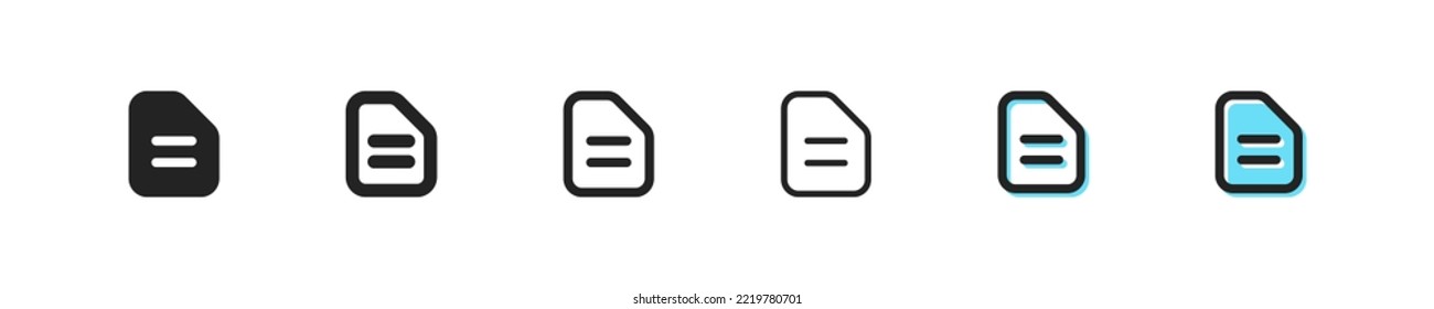 Document icon. Vector report symbol. Simple title outline signs. Doc format web sign. Notepad icon set. Duplicate blue button. Form, word, copy, text, page, attach, paper document flat icons