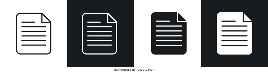 ícone do documento ícone de vetor definir estilo preto preenchido e contornado.