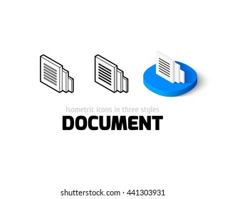 Document icon, vector symbol in flat, outline and isometric style