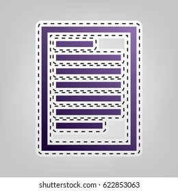 Document icon. Vector. Violet icon with outline for cutting out at gray background.
