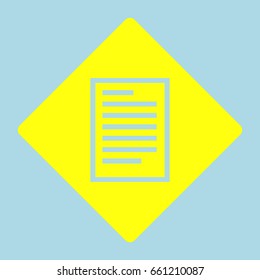 Document icon. Vector. Yellow romb with hole as icon on lightblue background.