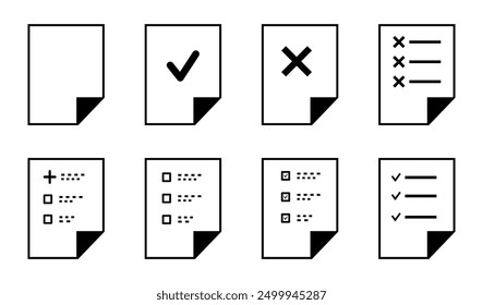 Document icons. Approved check mark design. Document icons collection symbol.