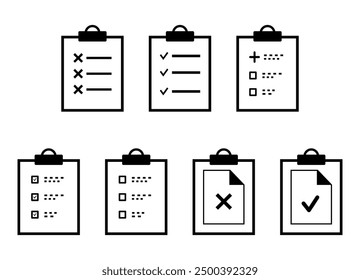 Document icons. Approved check mark clipboard icons isolated.